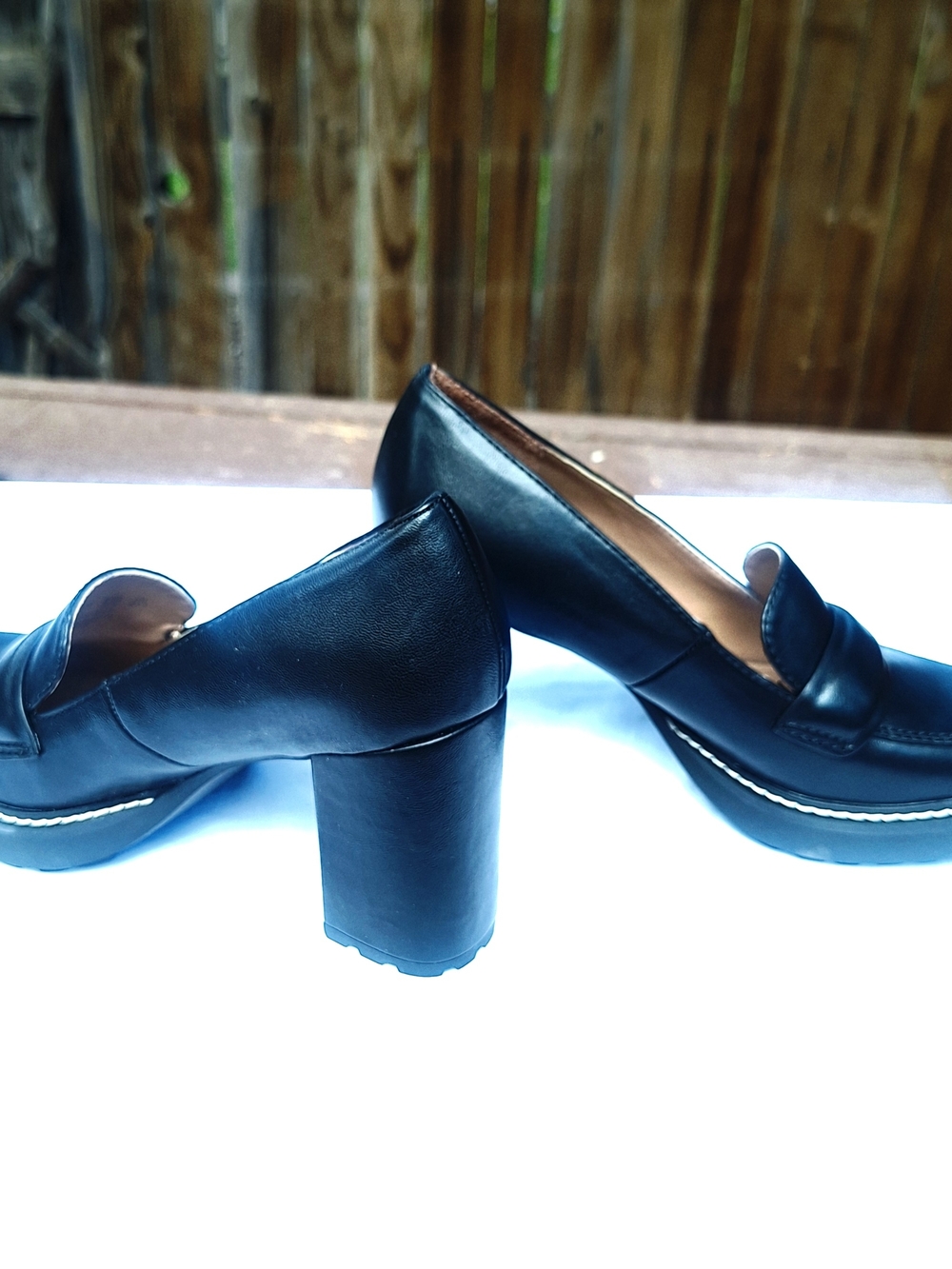 Naturalizer Black Leather Block Heel Loafers with Penny Strap - Picture 3 of 4